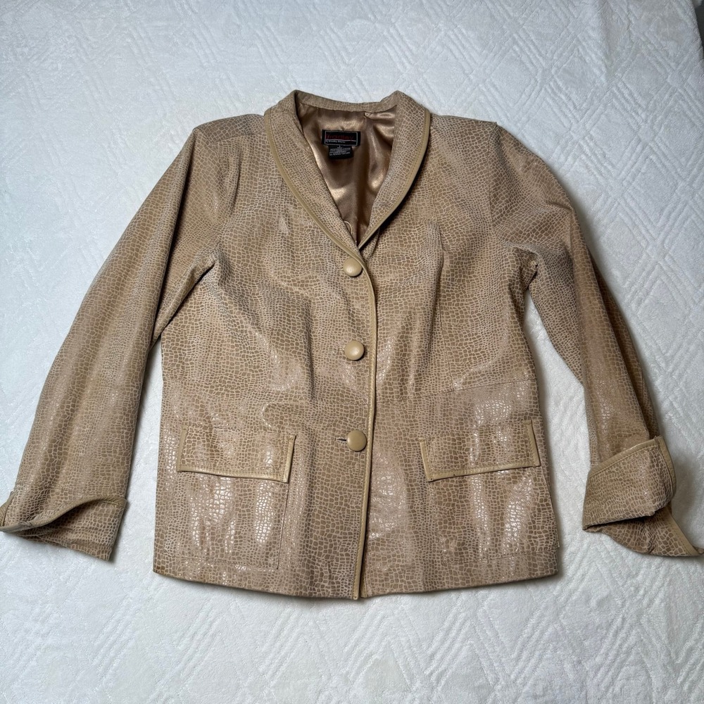 Quiet Luxury Croc Embossed Bradley Bayou Genuine Leather Blazer Jacket L